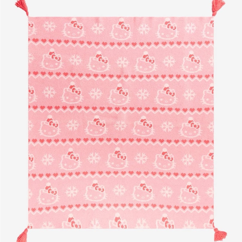 Hello Kitty Pink Heart & Snowflake Kids Blanket with Tassels Bin#12